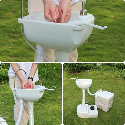 5 Gal Camping RV Potty, Portable Toilet and Sink Combo, White