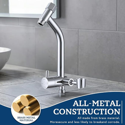 G-Promise All Metal Shower Diverter with Low Handheld Holder (Chrome) | 6 Inch Downward-Extend Bracket for All Heights, 4 Spray Modes with Pause Mode, Anti-Leak, Easy Install, Universal Replacement