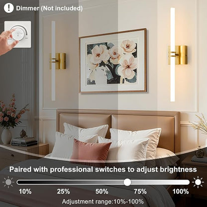 Gold Bathroom Light Fixture LED Vanity Light 22" Wall Sconce | 5CCT Dimmable Wall Light, Modern 360° Lighting, 18W Hardwired Vanity Light for Bathroom, Flicker-Free