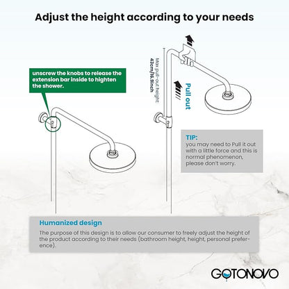 gotonovo Outdoor Shower Kit SUS304 Stainless Steel Matte Black | Outside Shower Fixtures,8’’ Rain Head with Handheld Sprayer,Swivel Tub Spout,Indoor/Outdoor,Poolside,Backyard,Garden,Beach