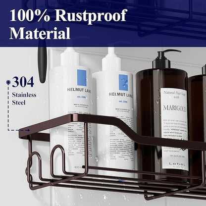 Kitsure Shower Caddy, Adhesive Shower Organizer, Large, Brown | Stainless Steel Shelf for Inside Shower, No Drill Bathroom Organizers and Storage, Home Decor Accessories