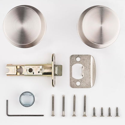 Kwikset Pismo Door Knob Set, 10 Pack with 5 Non-Locking Passage and 5 Locking Keyless Privacy Handles, with Round Rose, Featuring Microban Protection in Satin Nickel