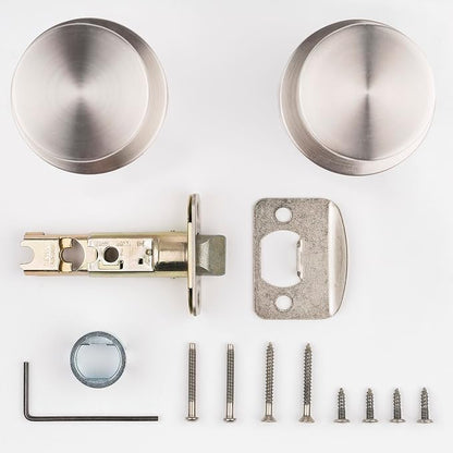 Kwikset Pismo Door Knob Set, 10 Pack with 5 Non-Locking Passage and 5 Locking Keyless Privacy Handles, with Round Rose, Featuring Microban Protection in Satin Nickel
