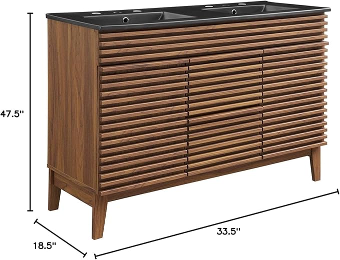 Modway Render 48" Double Bathroom Vanity in Walnut Black