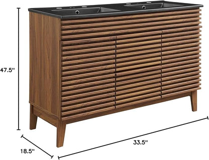 Modway Render 48" Double Bathroom Vanity in Walnut Black
