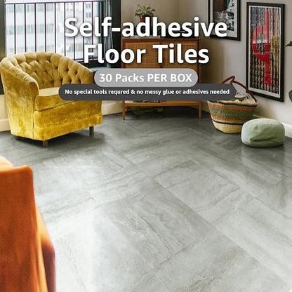 Art3dwallpanels Peel and Stick Floor Tile 30-Pack 12x12 inch Beige Marble | Self Adhesive, Waterproof Vinyl Flooring, Marble Pattern, for Kitchen, Dining Room, Bedrooms, Cover 30 Sq. Ft