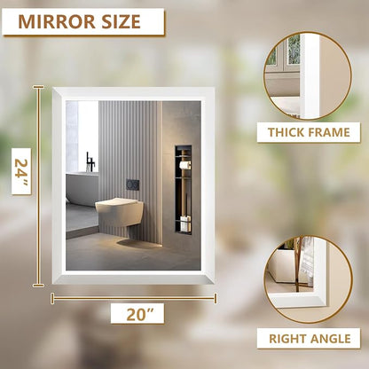 SMIROR 20x24 Matte White Bathroom Vanity Mirror for Over Sink | Metal Wide Frame, Rectangle, Right- Angle Corner, Anti-Rust, Horizontally or Vertically Wall- Mounted for Home Remodel