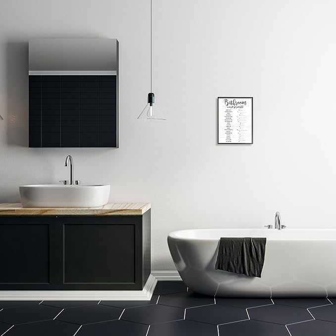 'Bathroom Word Scramble White and Black Word'| Framed Giclee Art