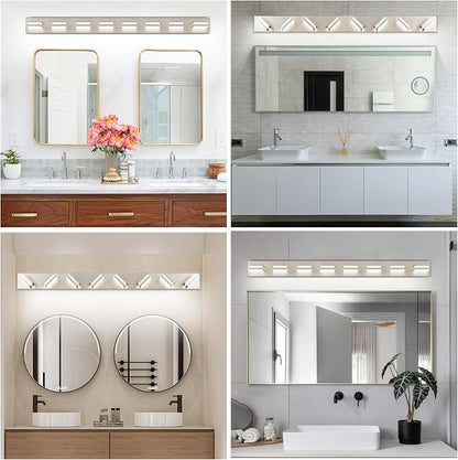 Bathroom Lights Fixtures Over Mirror, 360°Rotate Modern LED Vanity Lights for Bathroom, 64W Dimmable & High CRI Acrylic Wall Lighting, No Assembly Required (Brushed Nickel, 8-Light, 48 Inch)