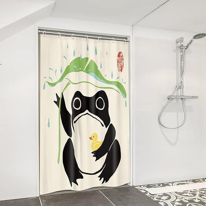 LGhtyro Funny Frog Shower Curtain Bathroom Set 48Wx71H Inches Taking Lotus Cute Duck Asian Traditional Japanese Style Animal Leaf Rain Bath Accessories Frog Art Home Decor Fabric 8 Pack Hooks