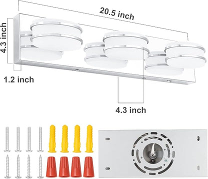 GOODATE 3 Color Temperature Dimmable Bathroom Light Fixtures Over Mirror, LED Chrome 3 Light Vanity Lighting Fixtures, Acrylic Stainless Steel Oval Shade Vanity Lights for Bathroom, ETL Certificated