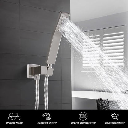 Heyalan Hand-held Shower Head Set-SUS304 Handheld Shower, Brushed Nickel | SUS304 stainless steel wand, curved-style design, single rain spray, 59-inch long hose and standard 1/2-inch connection
