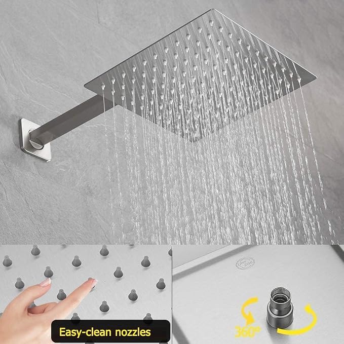 Shower Faucet Set Brushed Nickel 10 Inch Wall Mount Rainfall Shower System with 2 Rain Shower Head and Handheld Head Push Button Diverter Shower Trim Kit and Rough-in Valve Body