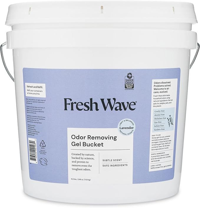 Fresh Wave Odor Eliminator Gel Bucket, 248 oz. Lavender Refill | EPA Safer Choice rated, No parabens or harsh chemicals, Refills up to 16 large gel jars, Pet-safe room deodorizer