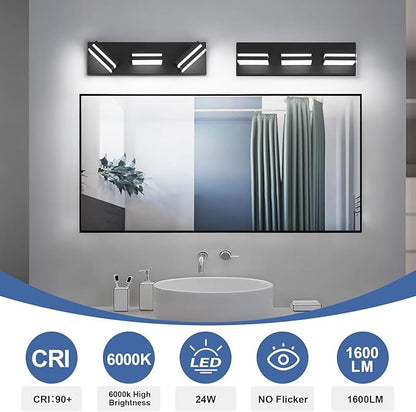 Modern LED Small Bathroom Lights Fixtures 3-Light,Metal Black Acrylic Wall Lighting,Vanity Lights for Bathroom Over Mirror 6000K 16in