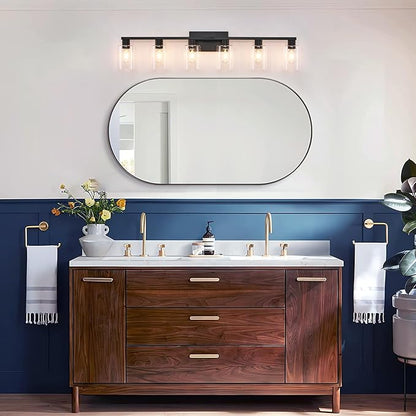 6-Light Bathroom Vanity Light Black Vanity Lights for Bathroom Light Fixtures Matte Black 6 Light Fixtures with Clear Glass Shades for Bath Over Mirror