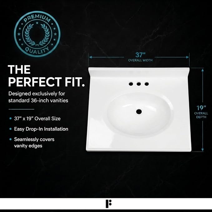 Cultured Marble Composite Bathroom Sink Top - Fits Standard 36” Vanity | Elegant and Durable Bathroom Sinks for Modern Homes - Upgrade Your Space - Perfect for Any Bathroom Design