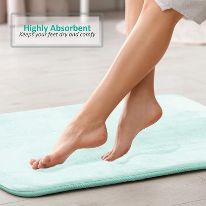 Clara Clark 3 Piece Bathroom Rugs Bath Mat Set, Velvet Memory Foam Bath Mats for Bathroom - Non-Slip, PVC Backing Bath Rugs, Washable - Dries Quickly, Blue