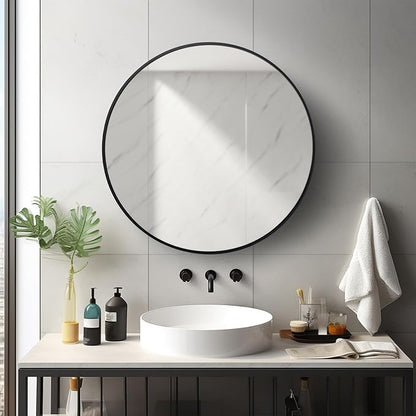 Round Mirror 22 inch, Black Circle Mirror, Matte Black Metal Frame | Matte Metal Frame, High Definition Mirror, Waterproof, Suitable for Bedroom, Bathroom, Entryway, Living Room, Vanity
