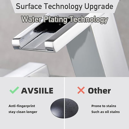 LED Bathroom Faucet 3 Hole, Chrome Waterfall Bathroom Faucets, 8 Inch Widespread Modern Bathroom Sink Faucet & Parts, Wide Spread Touch On Three Hole 2 Handle 3 Piece Bathroom Vanity Faucet