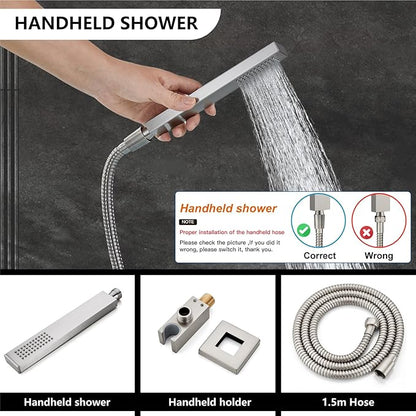 Midanya Shower Faucet Set,Wall Mount Shower System with Square Rain Shower Head and Hand Sprayer, Rough-in Valve Body and Trim Kit Included,10 Inch,Brushed Nickel