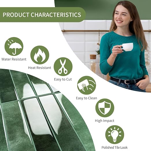 10 Sheets Upgraded Thicker Design Subway Tile Peel and Stick Backsplash | 12”×12”Self Adhesive Wall Tiles Stick on Back Splash for Kitchen,Bathroom,Camper(Forest Green)