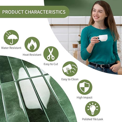 10 Sheets Upgraded Thicker Design Subway Tile Peel and Stick Backsplash | 12”×12”Self Adhesive Wall Tiles Stick on Back Splash for Kitchen,Bathroom,Camper(Forest Green)