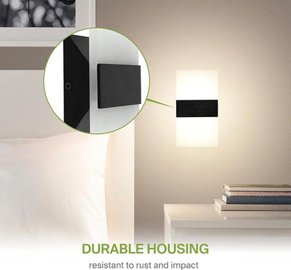 ASD 8 Inch Indoor LED Wall Sconce - 10W 2700K-5000K Dimmable Black Wall Sconce Lights for Living Room, Bedroom, Bathroom, Hallway - Modern Wall Sconces Hardwired, ETL Interior Light