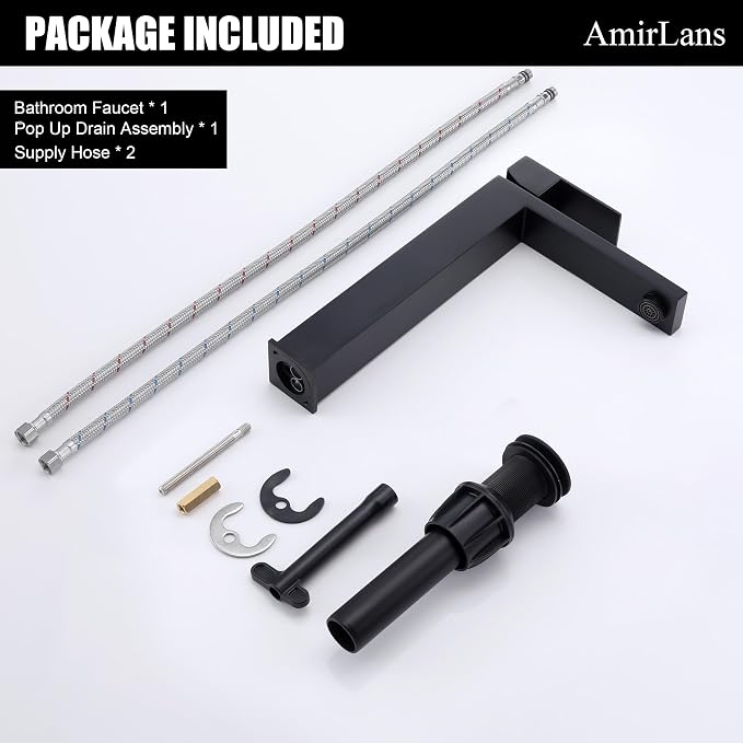 Matte Black Vessel Sink Faucet, Single Hole Tall Bathroom Faucet | Stainless Steel 1 Hole Black Matte Faucet for Bathroom Sink, Tall Vanity Faucet with Pop Up Drain