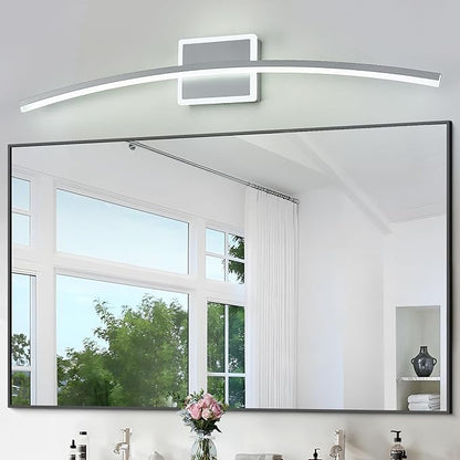 Benkut Modern LED Wall Sconce Silver LED Bathroom Light Fixtures Over Mirror Wall Lighting for Bathroom, Dimmable Long Vanity Light for Bathroom Living Dining Room(5CCT 31.5Inch)