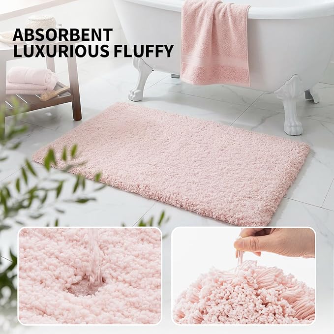 ILANGO Pink Bathroom Rugs 70" × 24" Non Slip & Super Absorbent Extra Thick Soft, Washable Bath Carpet Runner for Floor, Microfiber Plush Shaggy Bath Mats with Rubber for Bedroom Bathtub Shower Room