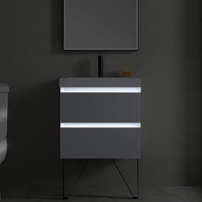 Blossom LED Lighted 24 inch Bathroom Vanity with Sink | Wall Mounted Floating Bathroom Vanity with Dimmable LED Lights | Modern Floating Design for Bathrooms | 36" w/Acrylic Sink, Calacatta White