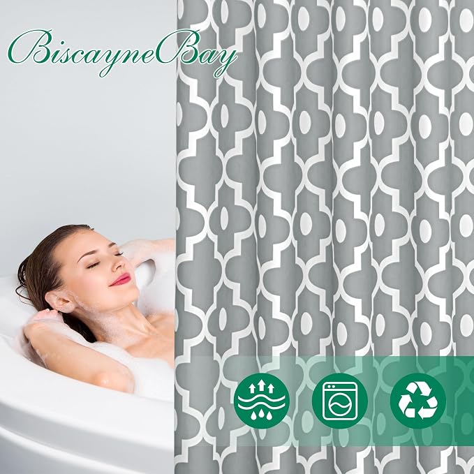Fabric Modern Extra Long Shower Curtains for Bathroom-Silver Grey & White | 72"W x 84"L Textured Faux Linen Elegant Classic Moroccan Bath Decor-Hotel Quality Transitional Washable & Breathable Cloth