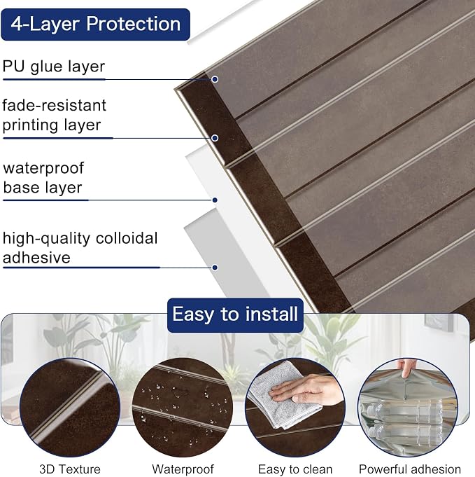 MORCART 2026 New Peel and Stick Backsplash, 10PCS 11.8"x11.8" Vintage Brown | 3D Adhesive Waterproof Wall Tiles for Kitchen, Bathroom, Living Room, Laundry Room, Subway Tiles