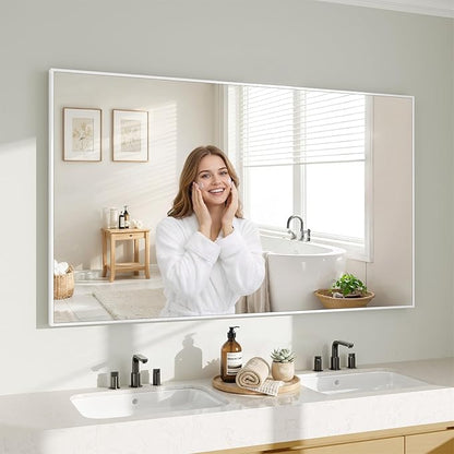 Koonmi White Rectangle Wall Mirror, 30x55 Inch Bathroom Mirror, Aluminum Frame Vanity Mirror for Entryway, Living Room, Bedroom Bathroom, Hangs Horizontally or Vertically