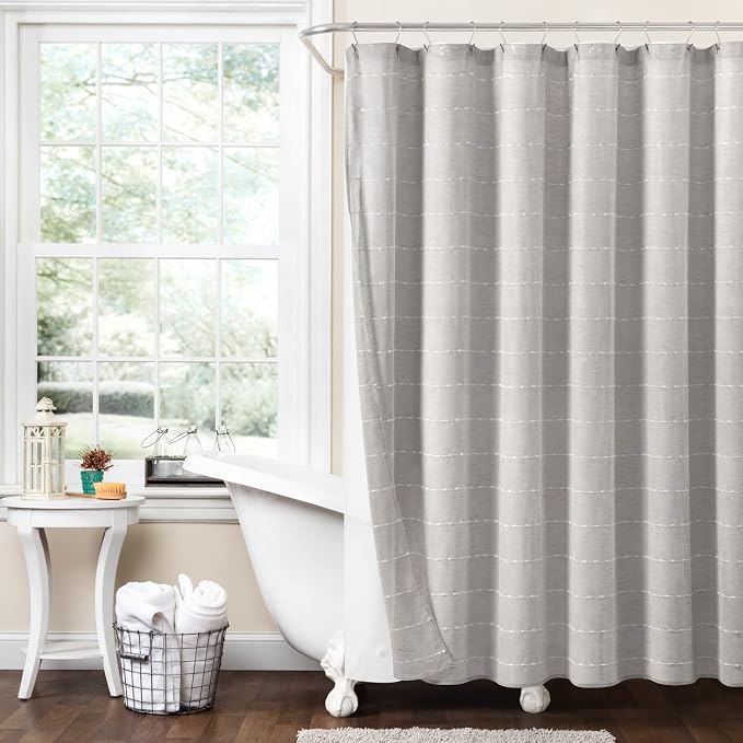 Lush Decor Farmhouse Textured Sheer Shower Curtain with Peva Liner 2 Piece Set 72" W x 72" L Gray - Gray Shower Curtain Set - Striped Bathroom Curtains