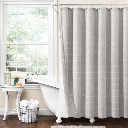 Lush Decor Farmhouse Textured Sheer Shower Curtain with Peva Liner 2 Piece Set 72" W x 72" L Gray - Gray Shower Curtain Set - Striped Bathroom Curtains