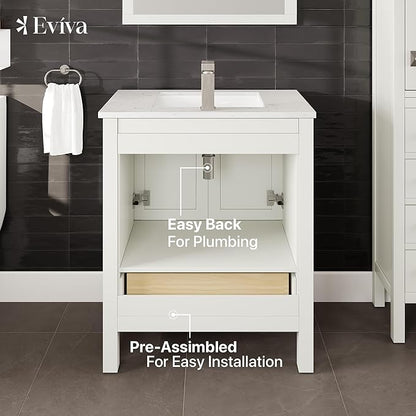 Eviva London 30 in. White Single Sink Bath Vanity with Carrara Quartz Top and Undermount Porcelain Sink