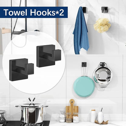Gypie Bathroom Hardware Accessories Set, 5-Piece 16In Black Wall Mounted | Towel Racks for Bathroom Stainless Steel Towel Bar Rack Set