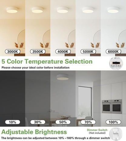 Modern LED Round Flush Mount Ceiling Light Fixture,White,11.81 inch | Dimmable,24Watts,Bright Adjustment,5CCT 3000K/3500K/4000K/5000K/6000K,Matte,Metal,for Kitchen,Bedroom,Bathroom,Hallway,Closet