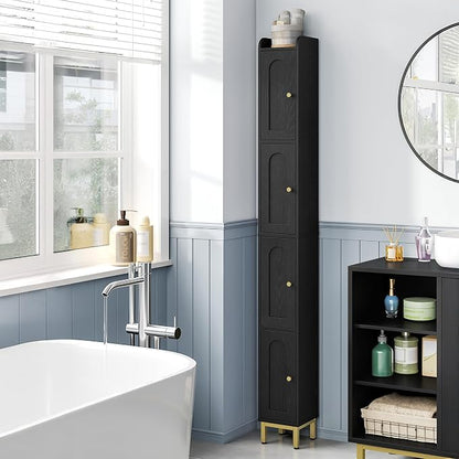 Hzuaneri 4-Tier Narrow Tall Storage Cabinet | Slim Bathroom Storage Cabinet with 4 Adjustable Feet and Shelves, for Living Room, Laundry Room, Black, 7.9"Dx7.9"Wx70.9"H
