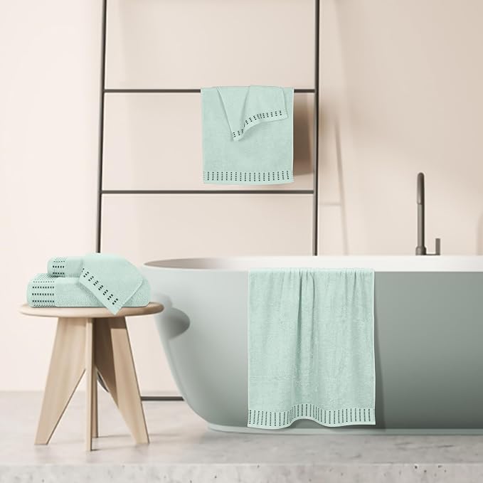 Ultra Soft 6 Pack Cotton Towel Set, Contains 2 Bath Towels 28x55 inch, 2 Hand Towels 16x24 inch & 2 Wash Cloths 12x12 inch, Ideal Everyday use, Compact & Lightweight - Sea Green