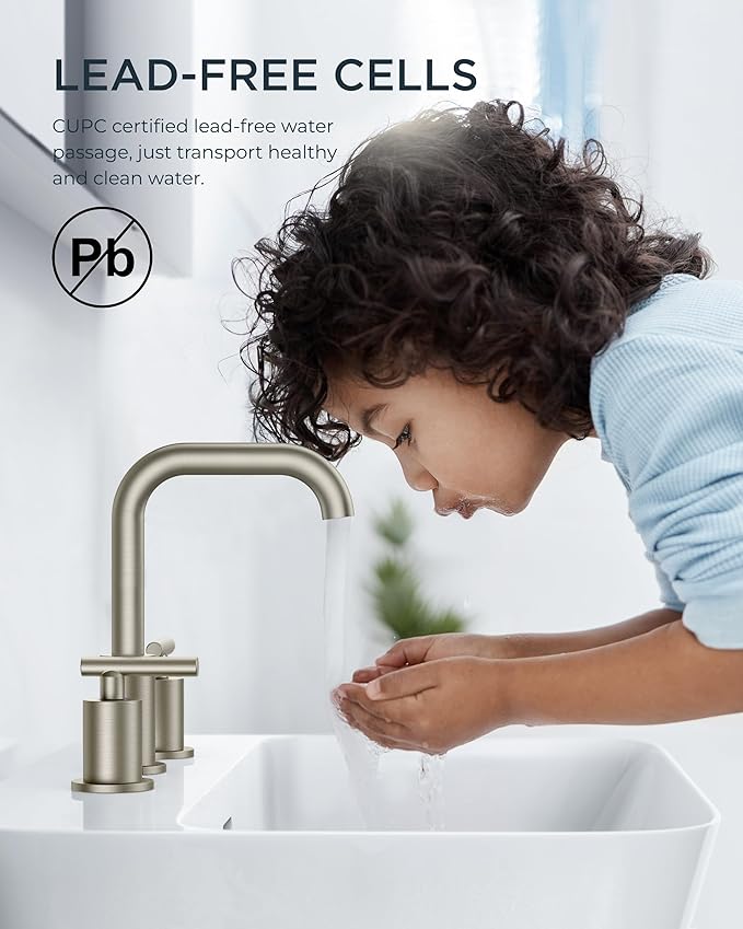 FORIOUS Brushed Nickel 8 Inch Widespread Bathroom Faucet for 3 Hole Sink, 2 Handles 360° Swivel Bathroom Sink Faucet with Pop Up Drain and Hoses, for Vanity Restroom RV Lavatory