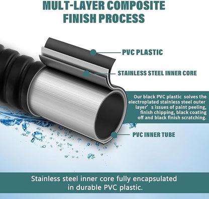 Shower Hose Extra Long Shower Hose-Replacement-PVC Encapsulated Stainless Steel Core,Rust-Resistant &No Teflon Tape Needed,Flexible&Kink-Resistant for Handheld Shower Heads Pets,RV Black 70"