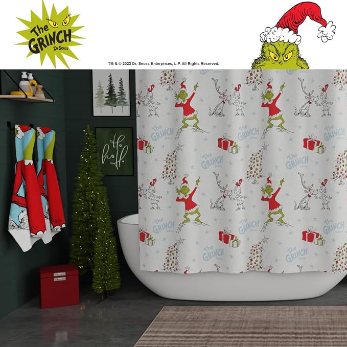 Grinch Holiday Christmas Bath Microfiber Shower Curtain, 72x72, (Officially Licensed Product) by Franco