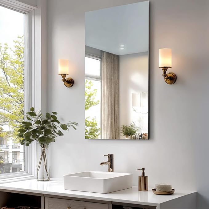 CILIBER Frameless Mirror, 24x48 Mirrors for Wall, Rectangle Bathroom Mirror for Over Sink, Frameless Vanity Mirror with Polished Edge, 3mm Tempered Glass, Hangs Horizontally or Vertically