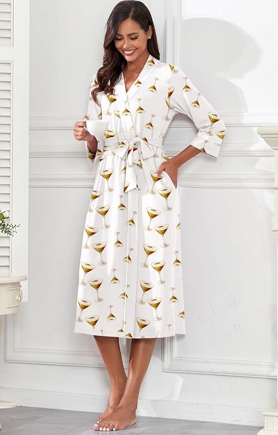 PrinStory Womens Robe Long Knit Bathrobe Lightweight Soft Robes Ladies Bath Robe