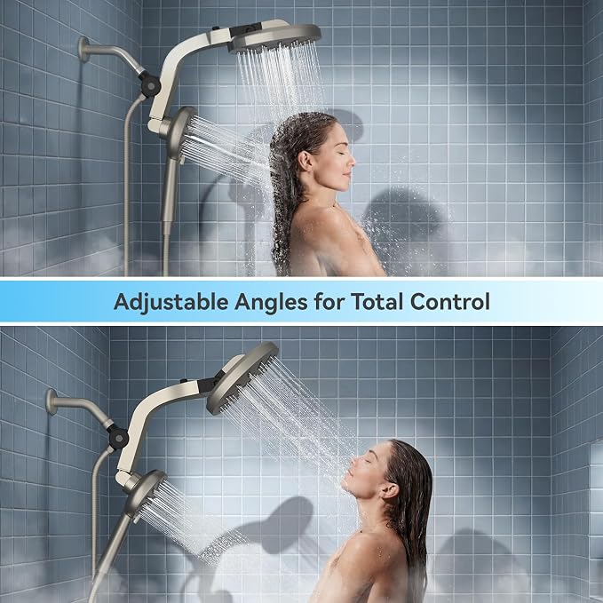 INAVAMZ High Pressure Rain Shower Head Combo with Magnetic Handheld Nickel | Dual Shower System with Rainfall Showerhead and 8-Spray Handheld, Magnetic Dock, Adjustable Angle, Power Jet for Cleaning