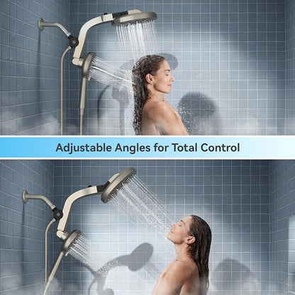 INAVAMZ High Pressure Rain Shower Head Combo with Magnetic Handheld Nickel | Dual Shower System with Rainfall Showerhead and 8-Spray Handheld, Magnetic Dock, Adjustable Angle, Power Jet for Cleaning