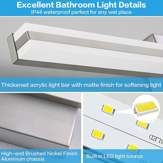 SOLFART Bathroom Light Fixtures Brushed Nickel 40 Inches Modern LED Bathroom Light Fixtures Over Mirror Dimmable Wall Lights S8200-1020mm-NK-D